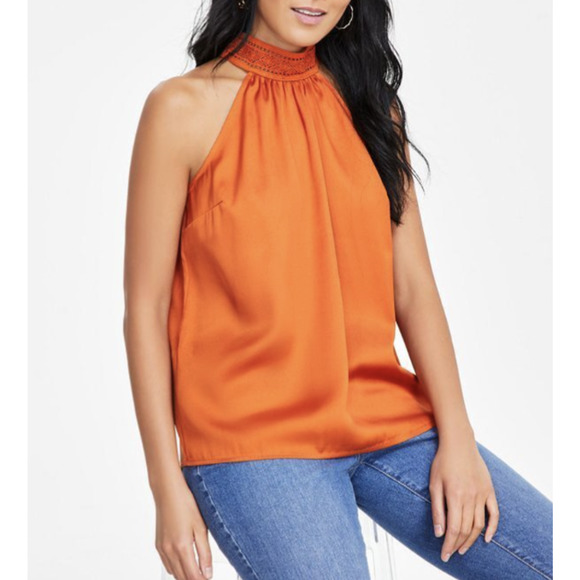 INC International Concepts Top Womens Large Orange Halter Neck Sleeveless Blouse - Picture 1 of 9